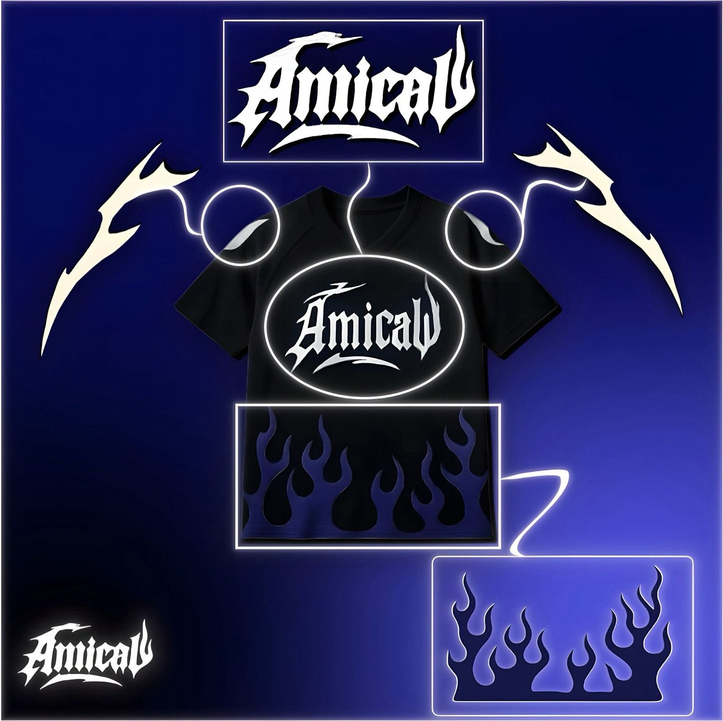 Amical Blaze T-Shirt (V1) - Black & Blue, Size M